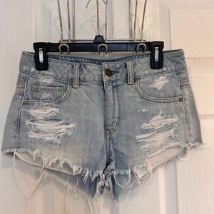 American Eagle Outfitters Y2K Distressed Light Wash Jean Shorts